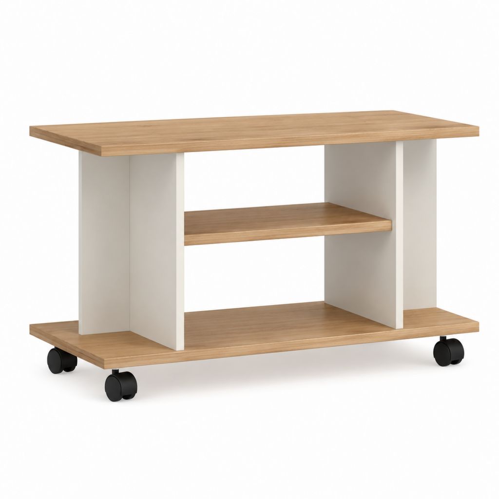 TV-Rollwagen Eiche-Optik Weiß Spanplatte rechteckig 80 x 40 x 55 cm