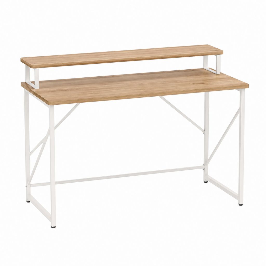 Schreibtisch mit Aufsatzregal Eichenoptik Weiß Spanplatte Stahl rechteckig 120 x 60 x 90 cm