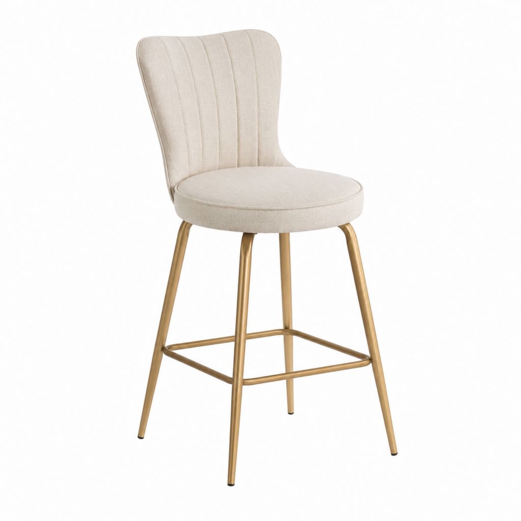Barhocker Beige mit Polyesterbezug und Stahlgestell in Gold 48 x 52 x 98 cm Sitzhöhe 70 cm