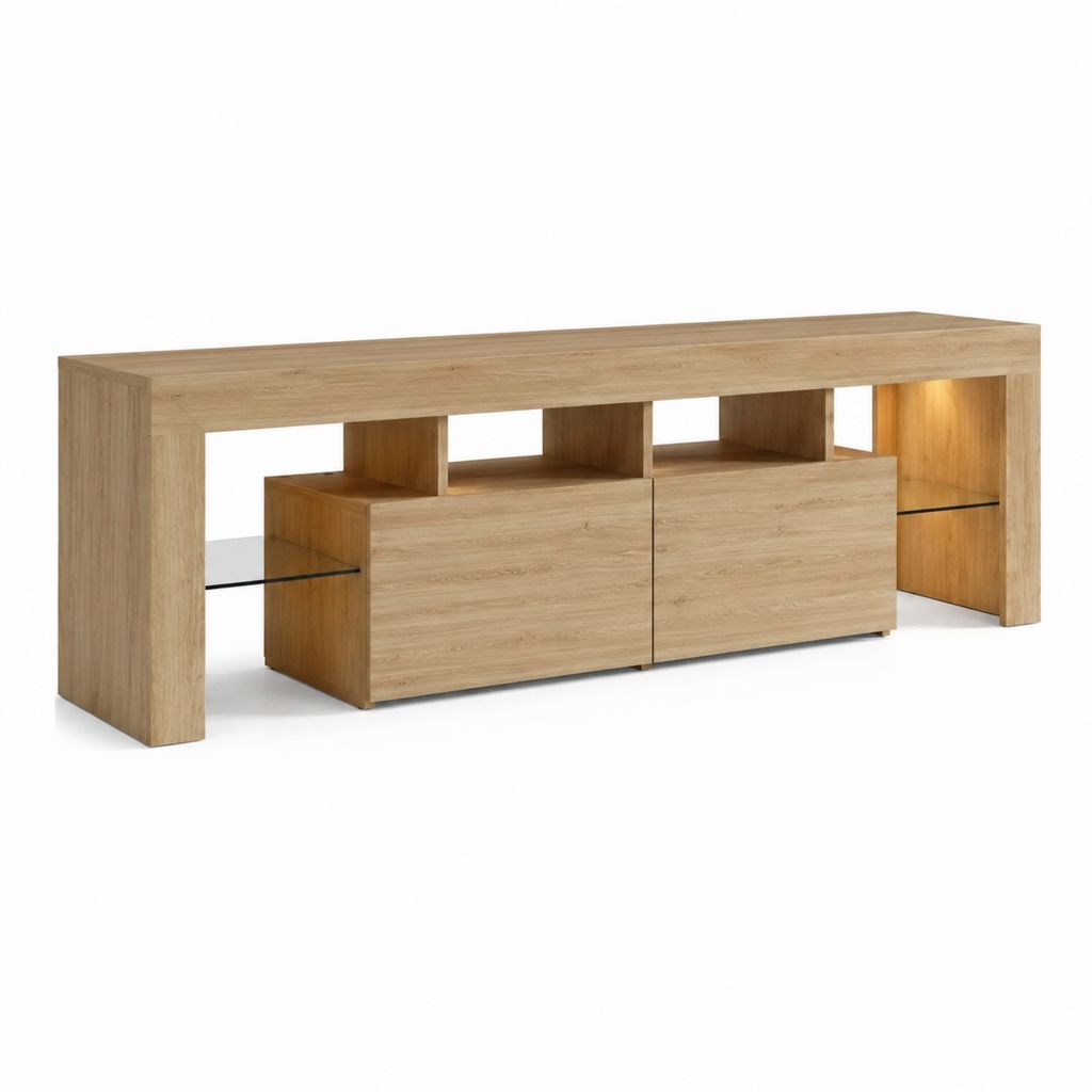 TV-Lowboard Eiche-Dekor Spanplatte rechteckig mit Glasablagen 200 x 40 x 80 cm