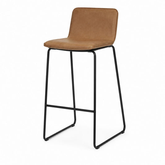 Barhocker mit Rückenlehne Cognac PU-Kunstleder Stahl Kufengestell 48 x 53 x 101 cm