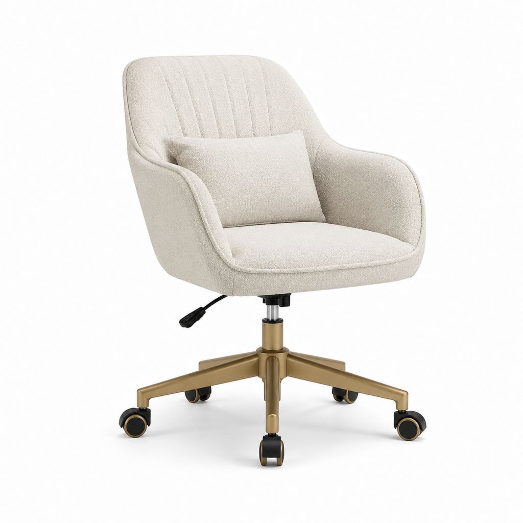 Drehbarer Bürostuhl Creme Polyester-Bouclé mit Armlehnen und Rollen 65 x 65 x 88-98 cm