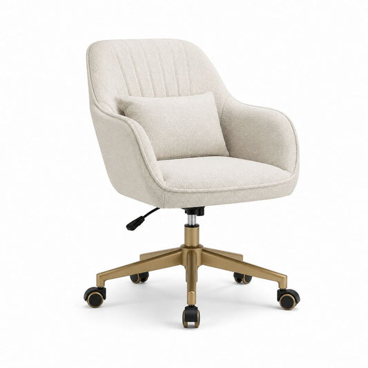 Drehbarer Bürostuhl Creme Polyester-Bouclé mit Armlehnen und Rollen 65 x 65 x 88-98 cm