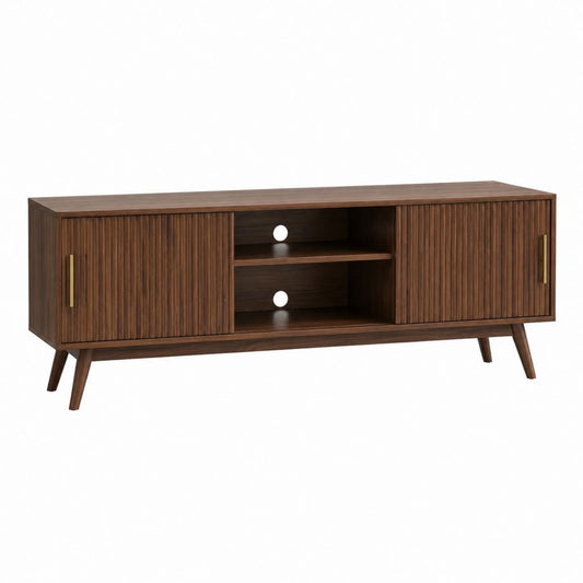 TV-Lowboard Walnussbraun MDF mit Nussbaumfurnier rechteckig 160 x 40 x 55 cm