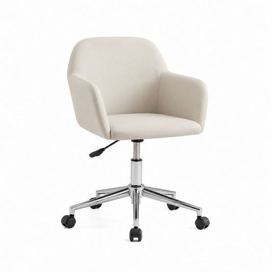 Bürostuhl mit Armlehnen Creme Polyester-Samt Drehbar Höhenverstellbar 61 x 61 x 82-92 cm