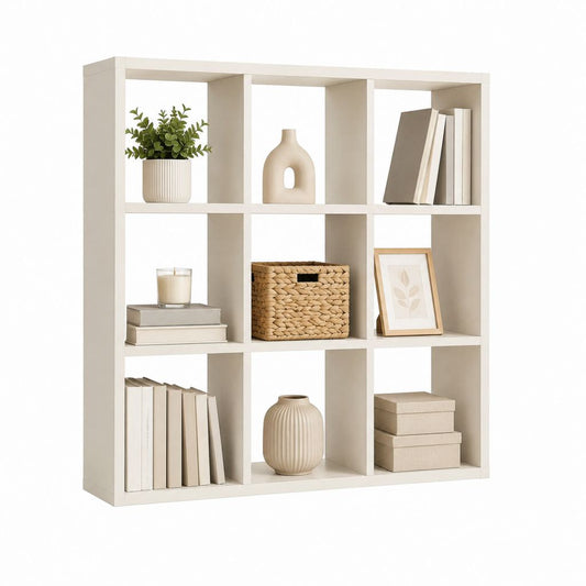 Bücherregal Standregal Cremeweiß MDF rechteckig 9 Fächer 90 x 30 x 90 cm