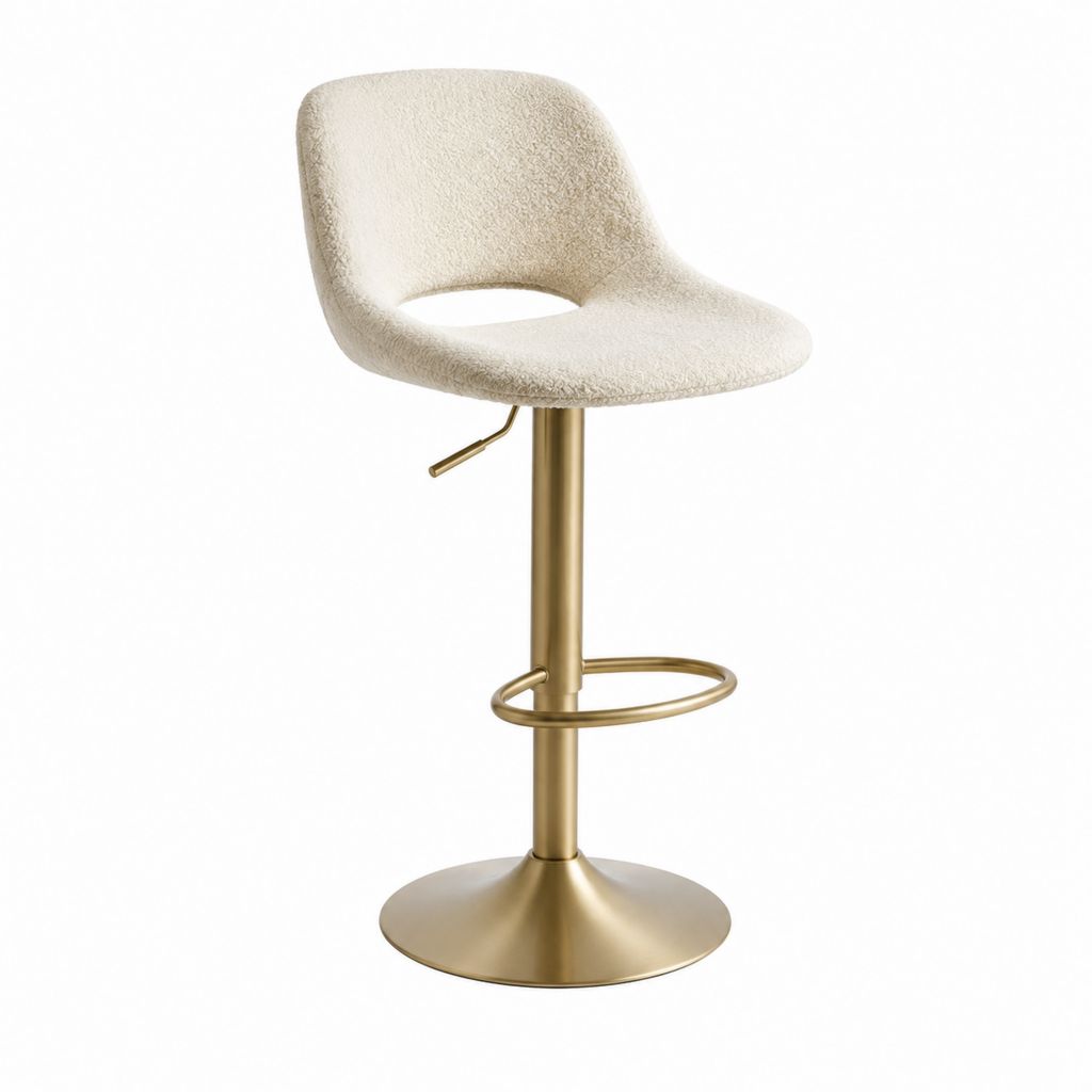 Barhocker höhenverstellbar Creme Polyester-Bouclé Stahl rund 49 x 52 x 87-108 cm