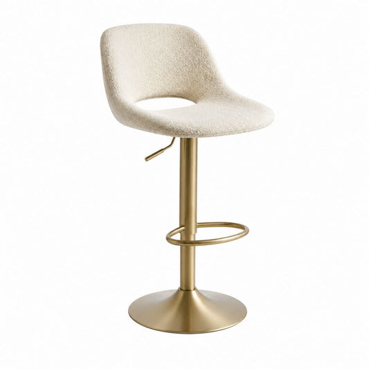 Barhocker höhenverstellbar Creme Polyester-Bouclé Stahl rund 49 x 52 x 87-108 cm