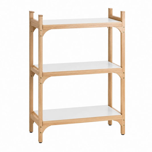 Bücherregal Standregal Weiß Natur Bambus MDF Rechteckig 80 x 30 x 100 cm