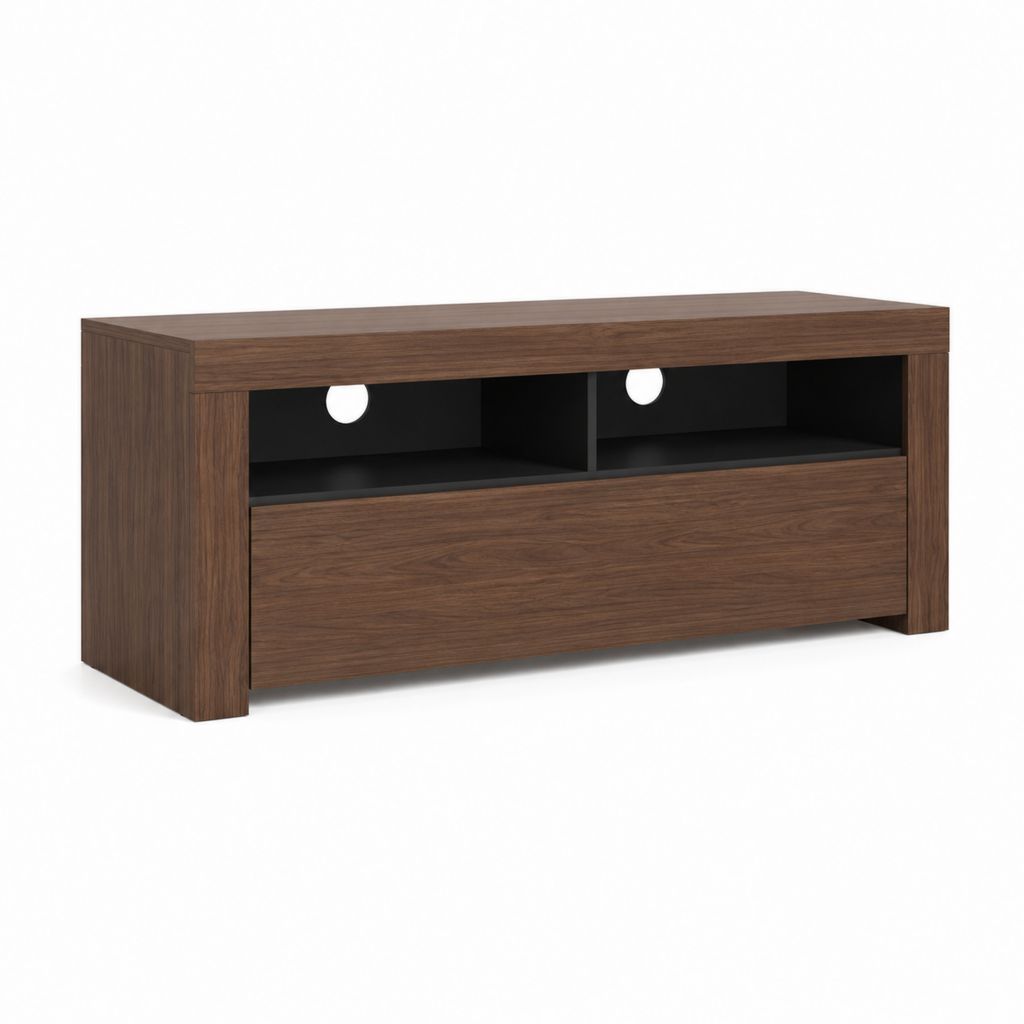 TV-Lowboard Nussbaumoptik Spanplatte rechteckig mit 2 Fächern und Klappe 120 x 40 x 55 cm