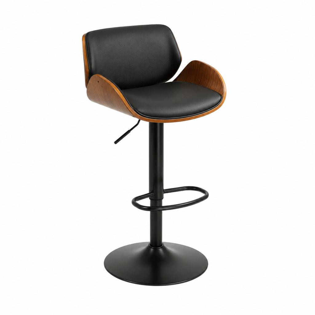 Barhocker Schwarz Walnussfarben PU Kunstleder Sperrholz Drehbar Höhenverstellbar 50 x 54 x 92-113 cm