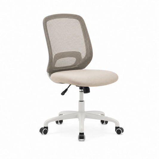 Drehstuhl mit Rollen Beige Grau Polyester Netzrücken Rund Sitzfläche 60 x 60 x 88–98 cm