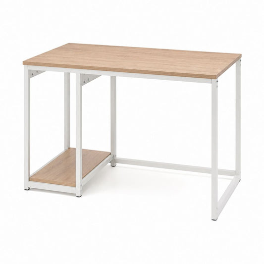 Schreibtisch mit Ablage Eichenoptik Weiß Stahl und Holzwerkstoff 120 x 60 x 75 cm